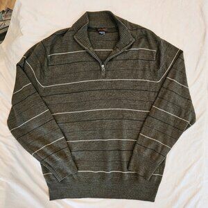 Men's Dockers Dark Green Striped Zip Up Pullover Sweater Size XL